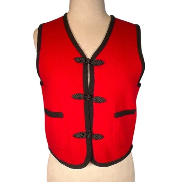 Vintage ice Brand 100% Wool Size 8P Red & Black Sweater Vest 3 Button Clasp - Picture 1 of 10
